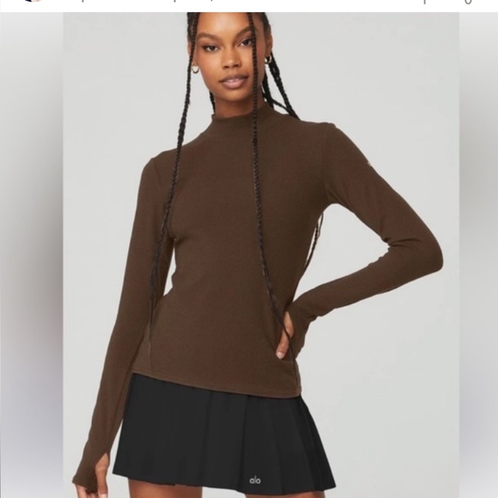 Alo Yoga Wellness Rib Mock Neck Medium Espresso